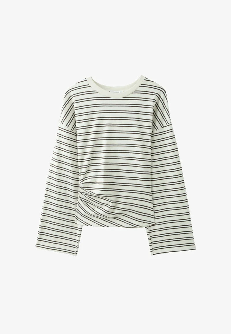 Stradivarius LONG SLEEVE STRIPED T-SHIRT WITH RUCHED WAIST