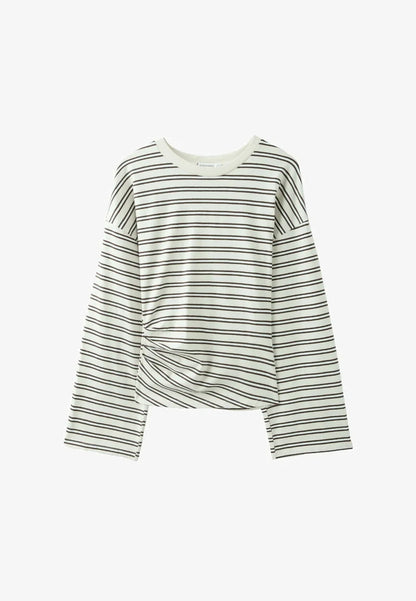 Stradivarius LONG SLEEVE STRIPED T-SHIRT WITH RUCHED WAIST