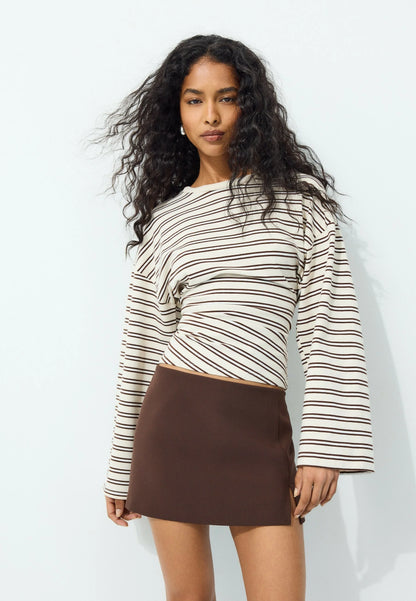 Stradivarius LONG SLEEVE STRIPED T-SHIRT WITH RUCHED WAIST